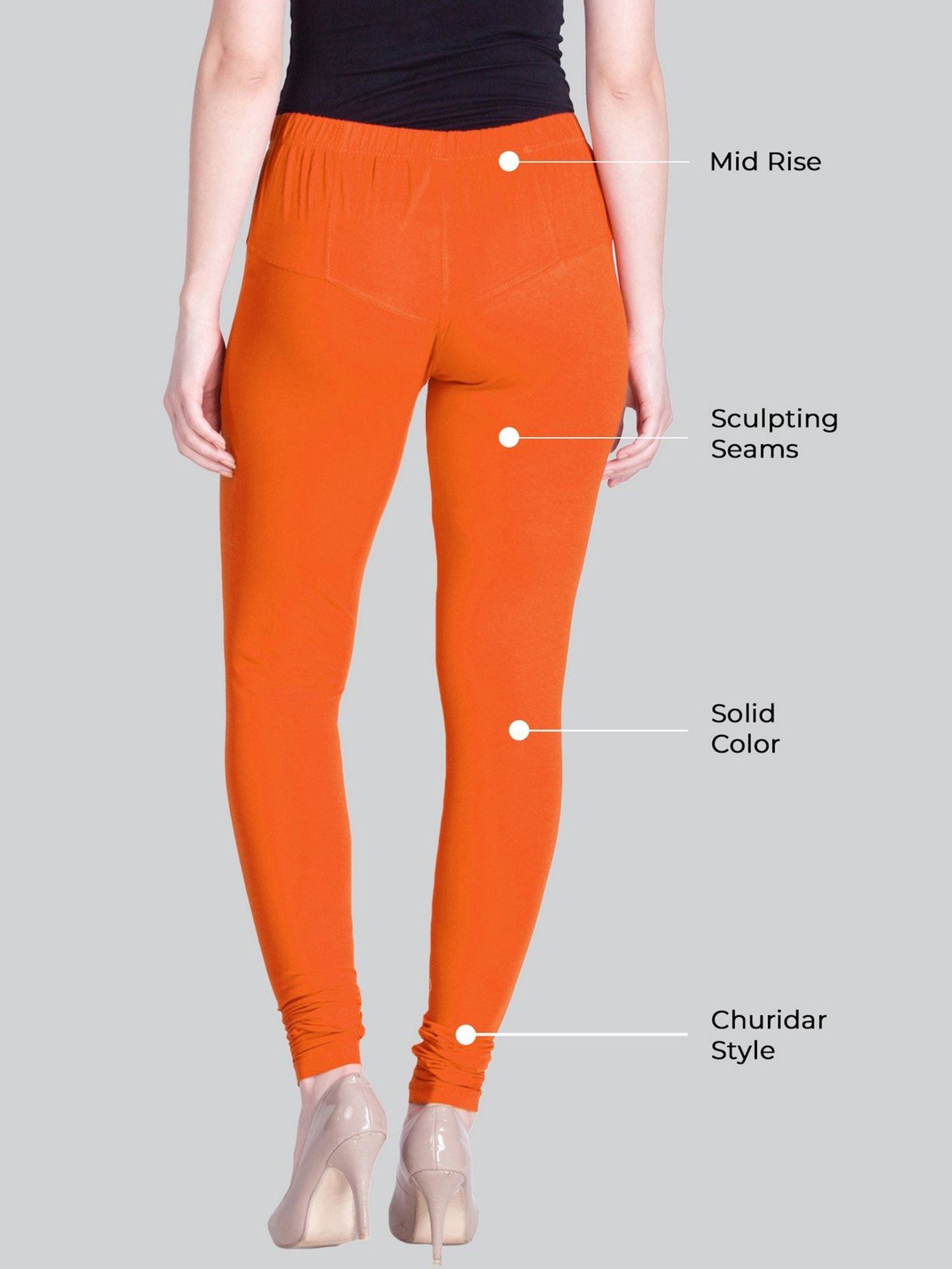 Lyra Orange Cotton Full Length Leggings