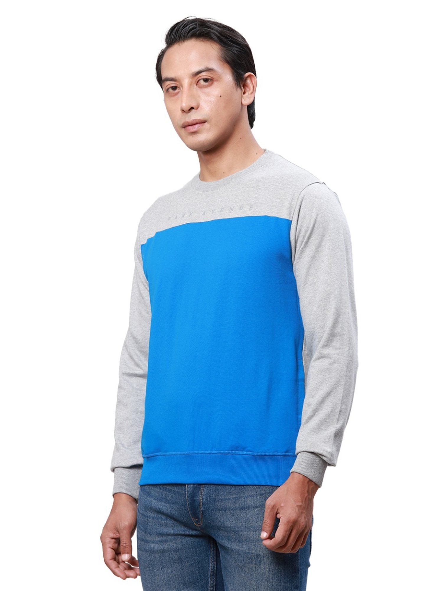 Park Avenue Blue Slim Fit Colour Block Sweatshirt
