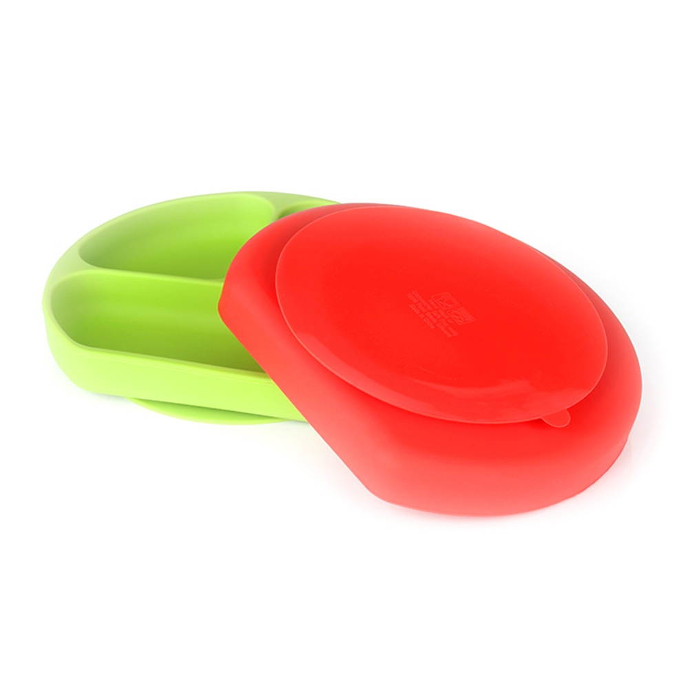 Silicone Divided Toddler Plates Reusable Non Skid Tableware Plates for Children Kids (Red)