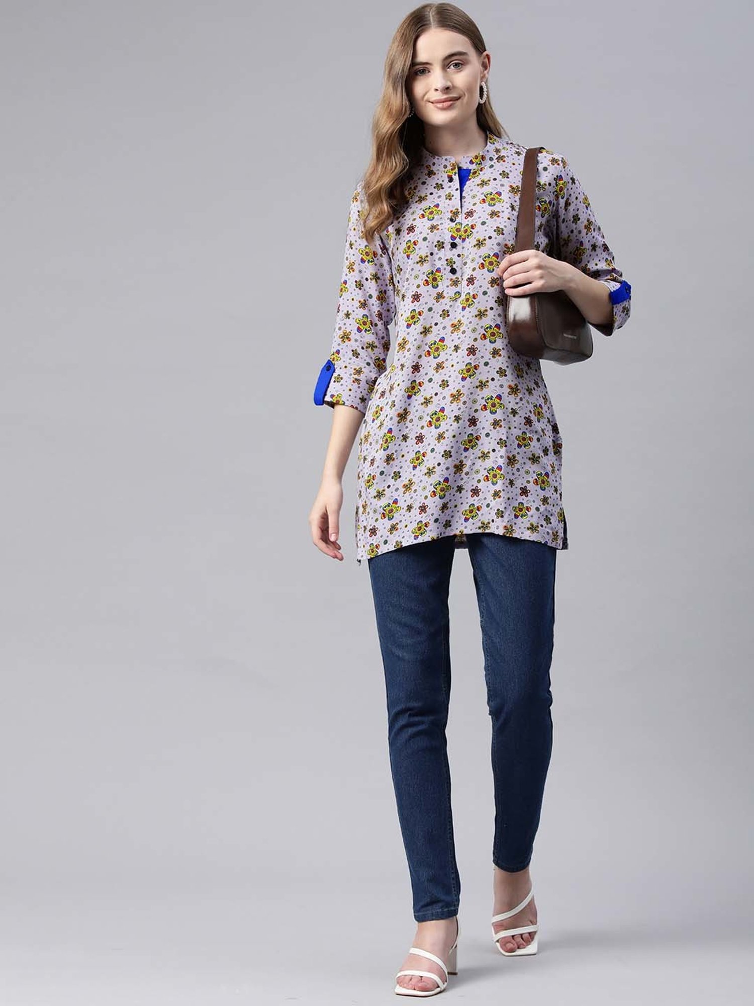 One Femme Grey Printed A Line Kurti