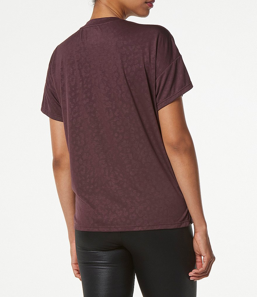 Marc New York Performance Short Sleeve Embossed Leopard Print Crew Neck Boxy Tee
