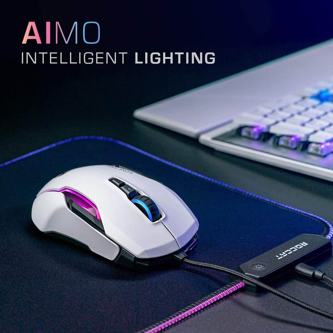 ROCCAT Kone AIMO Gaming Mouse (High Precision, Optical Owl-Eye Sensor (100 to 16.000 DPI), RGB Aimo LED Illumination, 23 Programmable Keys, Designed in Germany) White(Remastered)