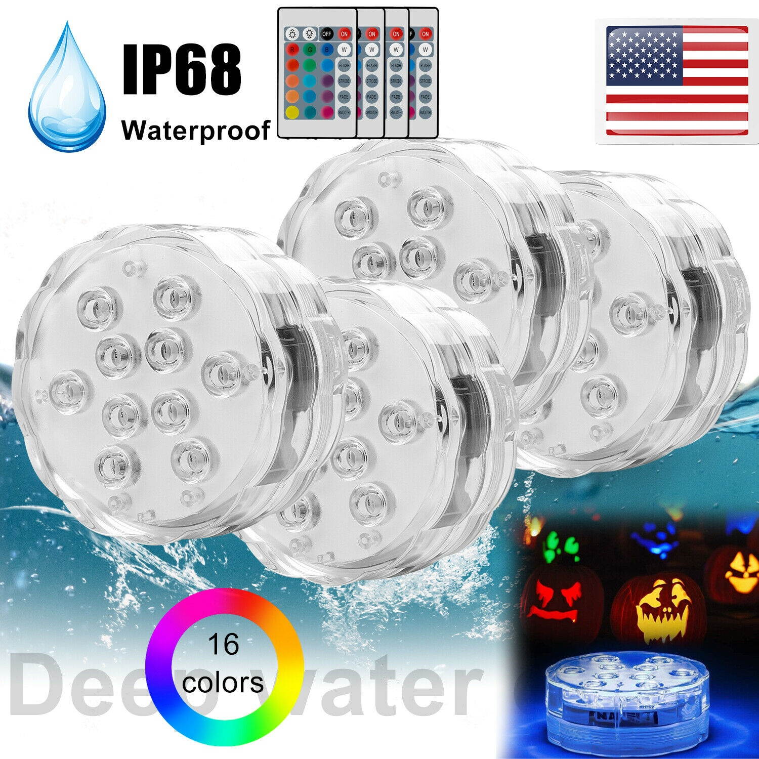 4-Pack Submersible LED Bulb Underwater Light Fountain Swimming Pool Lamp Remote