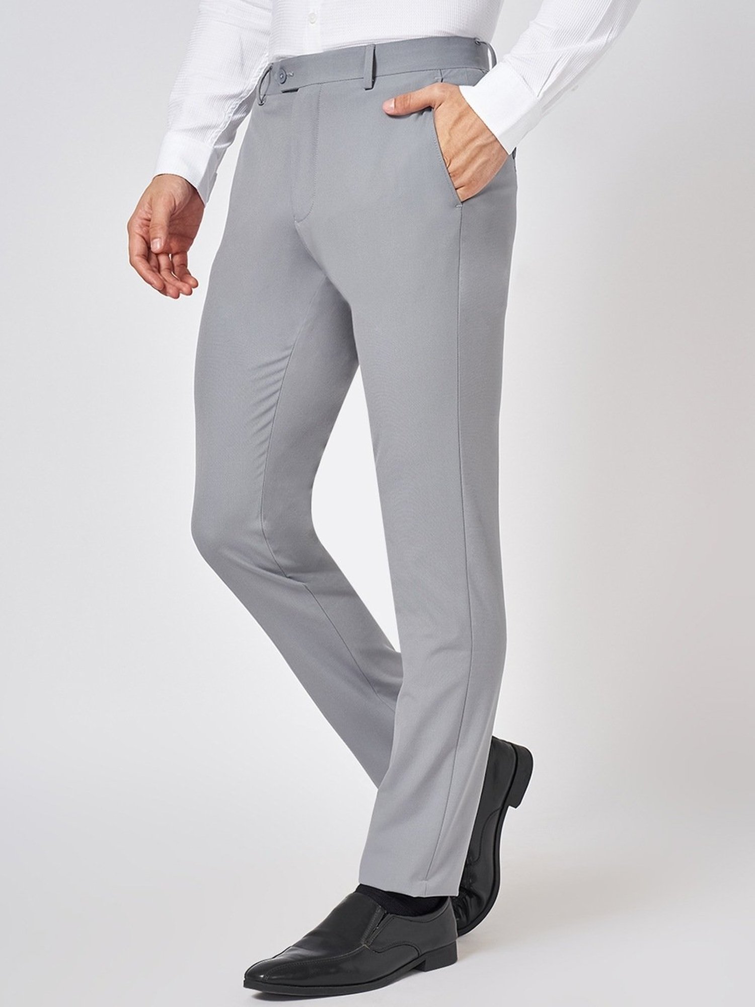 Peregrine By Pantaloons Grey Slim Fit Trousers