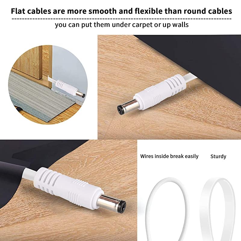 Pack DC Power Extension Cable 10ft 1mm x 55mm Compatible with 1V DC Adapter Cord for CCTV IP Camera LED Car White