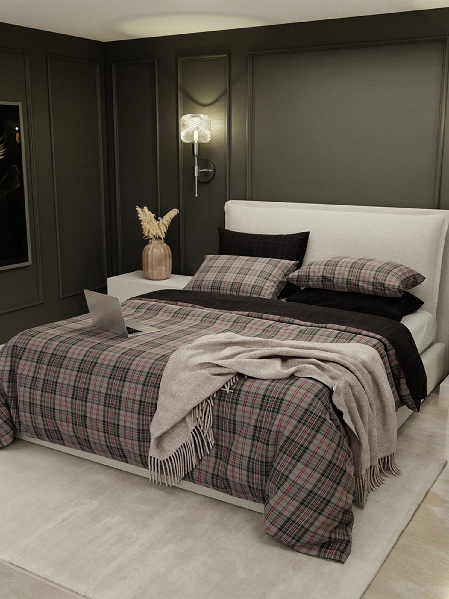 Stoa Paris Urbain Geometric Grey & Red 230 TC Microfibre King Duvet Cover with 4 Pillow Covers