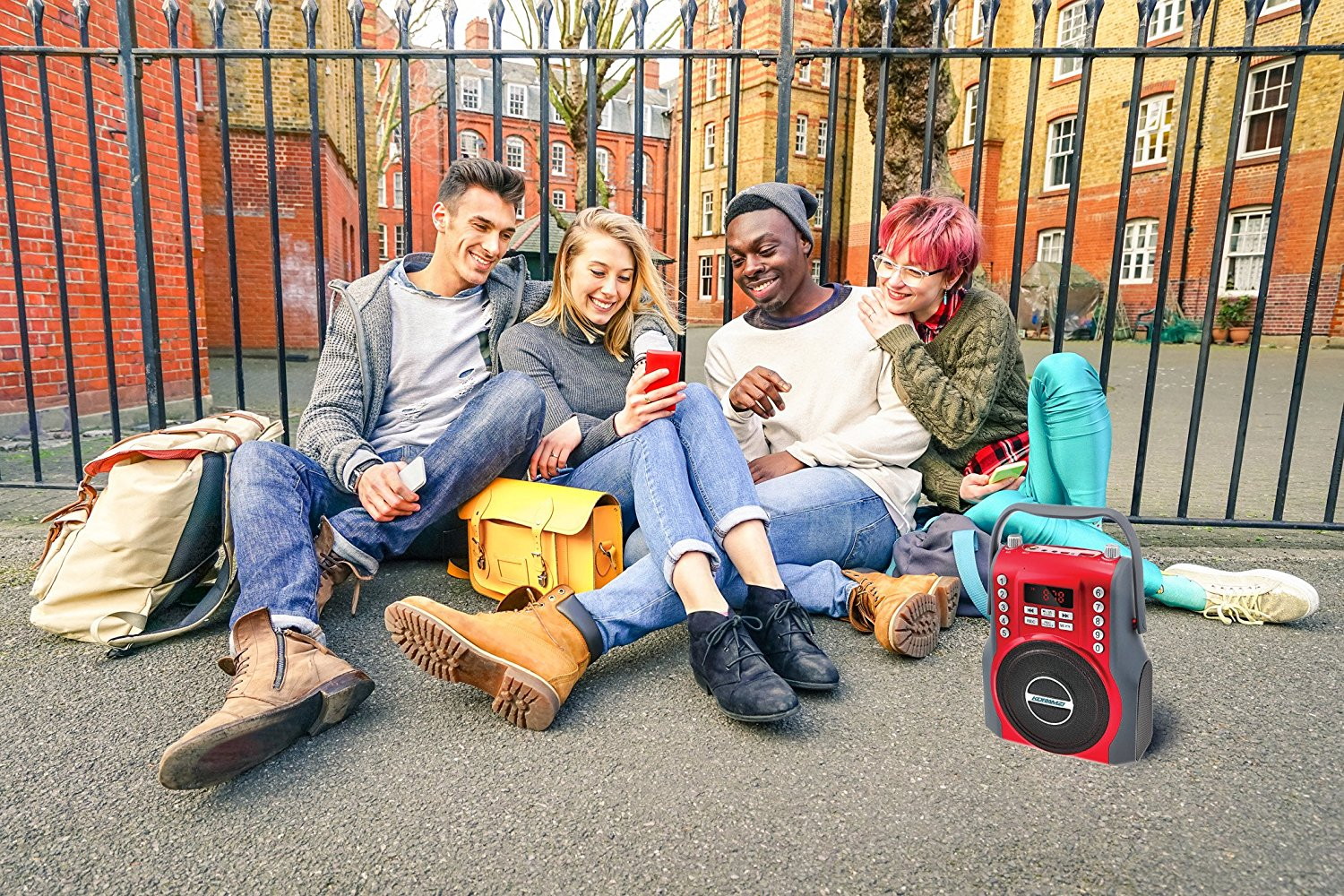 KORAMZI  Karaoke Portable Rechargeable Boombox with Bluetooth, FM Radio, AUX In (Red) KS-200RD