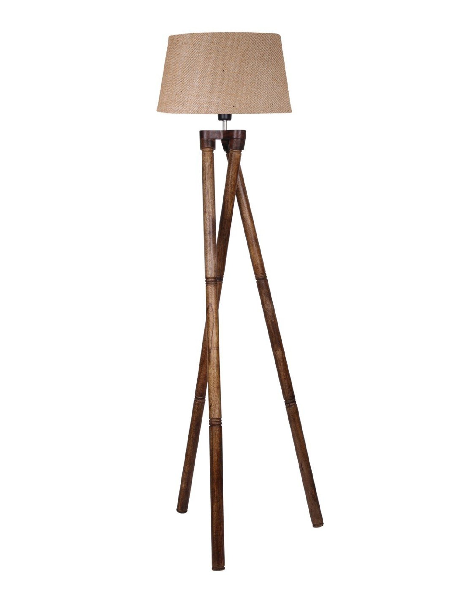 Homesake 'Tripod' Brown Wood Cross-Leg Floor Lamp With Shade & Bulb - Set of 1