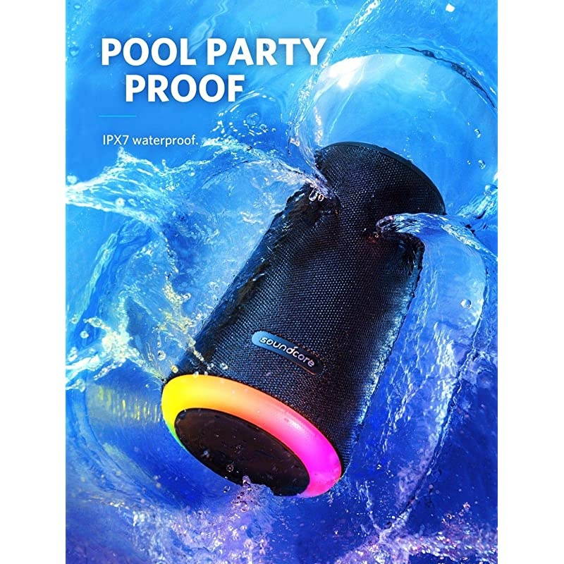 Flare+ Portable 360&deg; Bluetooth Speaker by Anker Huge 360&deg; Sound IPX7 Waterproof Bigger Bass Ambient LED Light 20Hour Playtime 4 Drivers with 2 Passive Radiators Speaker for Parties