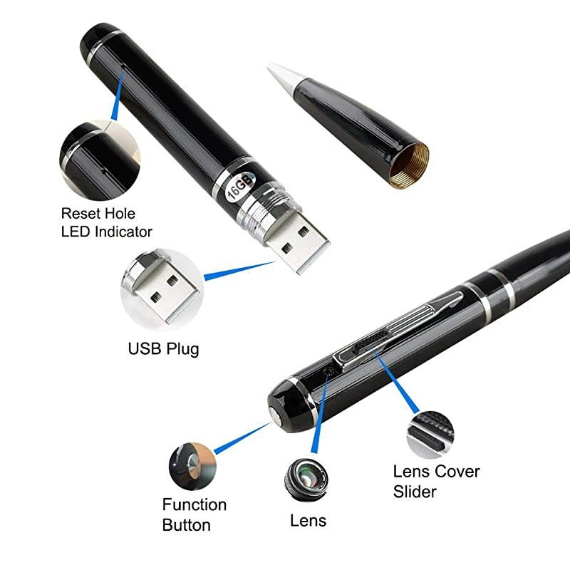 Hidden Camera Pen Recorder Spy Camera Pen Camcorder with Photo Taking2 Hours Battery LifePortable Digital Recorder with 16GB Memory and 3 Ink Refills Pocket DVR for Business and Conference