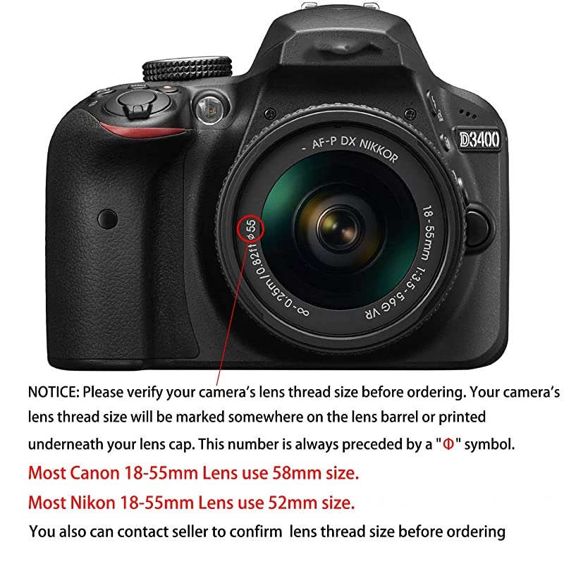 Lens Hood Set Compatible with Nikon D3400 D3500 D5500 D5600 D7500 DSLR Camera with AF-P DX 18-f/3.5-5.6G VR Lens, Collapsible Rubber Hood + Reversible Tulip Flower Hood + Lens Cap