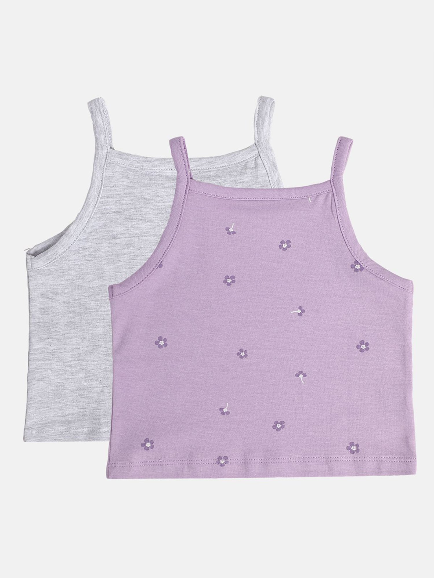 MINIKLUB Girls Grey & Purple Printed Camisole (Pack Of 2)