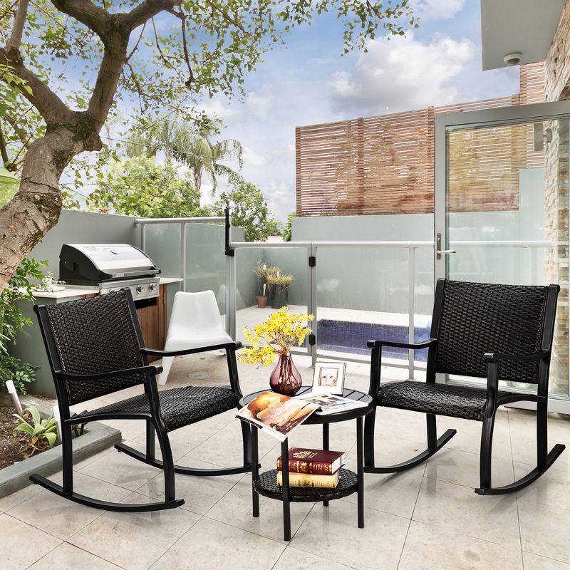 3pc Outdoor Wicker Conversation Set with Sofa Chairs & Table - Crestlive Products