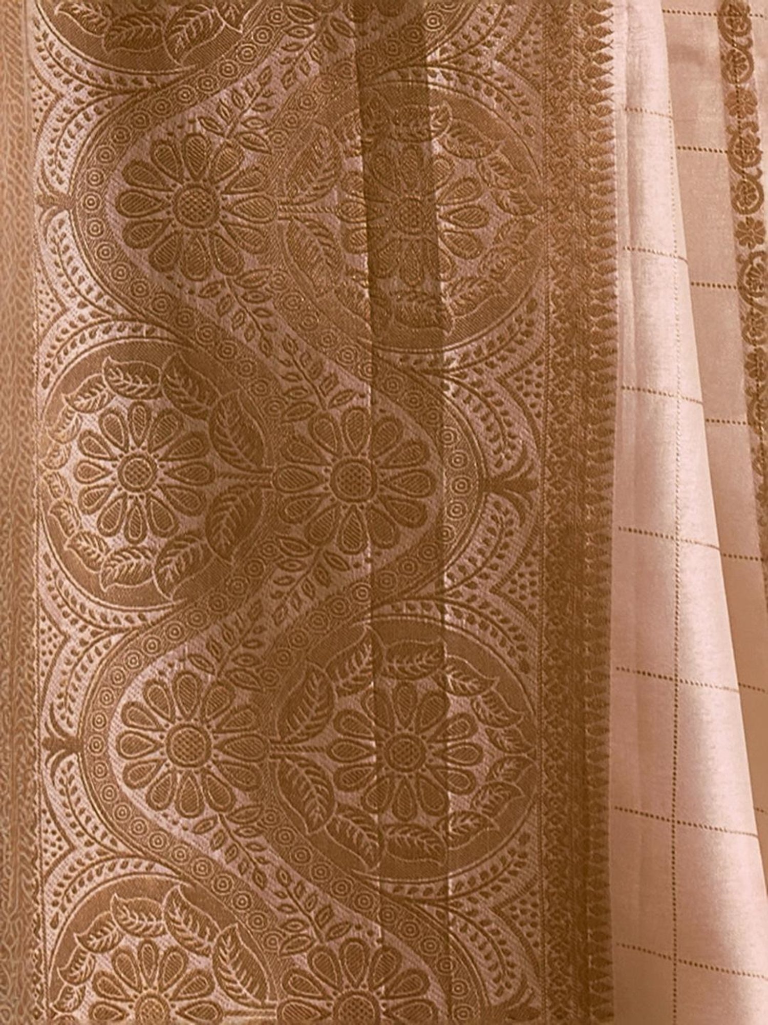 Satrani Beige Woven Saree With Unstitched Blouse