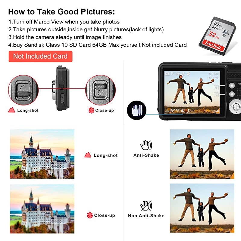 Mini Digital Cameras,Point and Shoot Digital Cameras for Kids Students Teens-Travel,Camping,Gifts