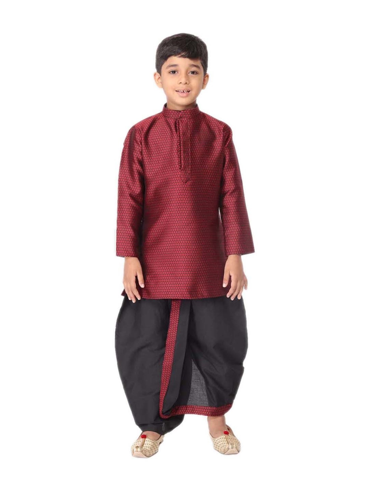 TABARD Kids Maroon & Black Printed Kurta Set