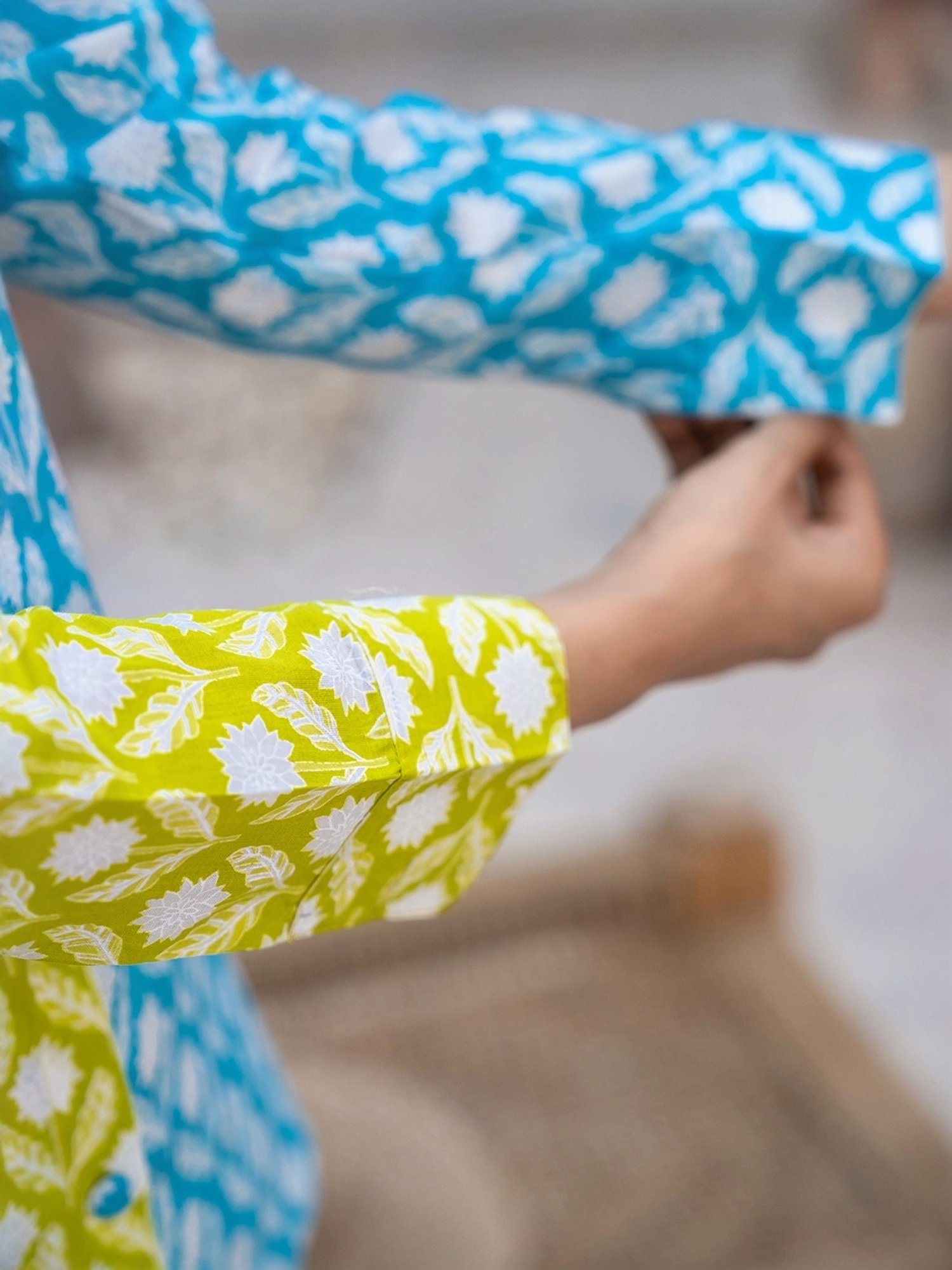 Yufta Green & Blue Cotton Printed Shirt Shorts Set