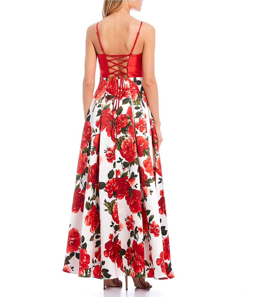 Sequin Hearts Lace-Up-Back Floral Skirt Ball Gown
