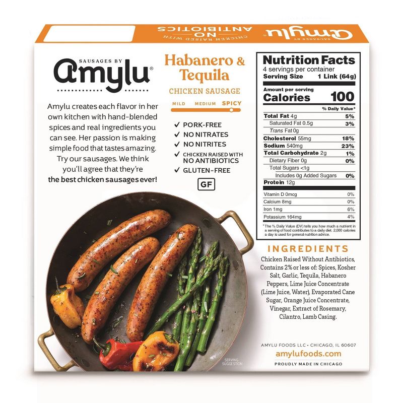 Amylu Antibiotics Free Habanero & Tequila Sausage - 9oz