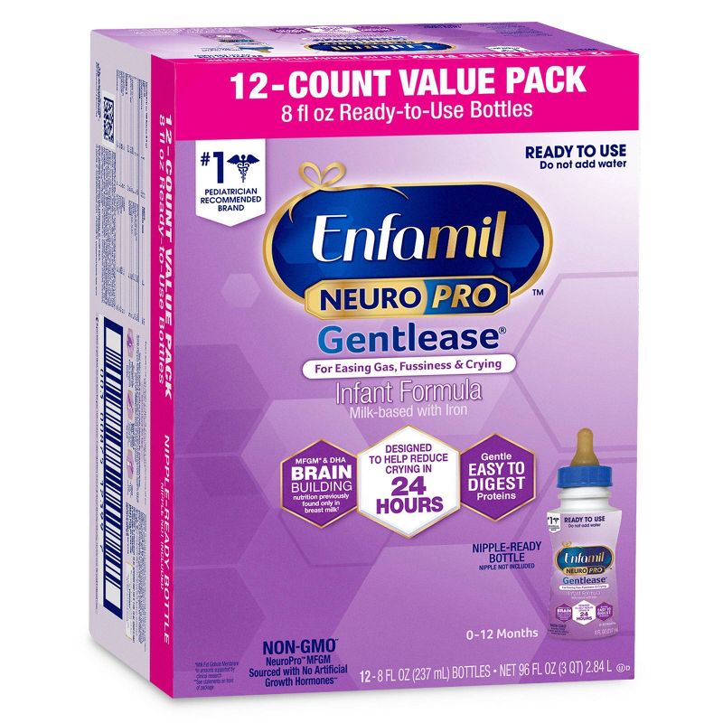Enfamil Gentlease NeuroPro Ready to Use Infant Formula Bottles - 12ct/8 fl oz Each