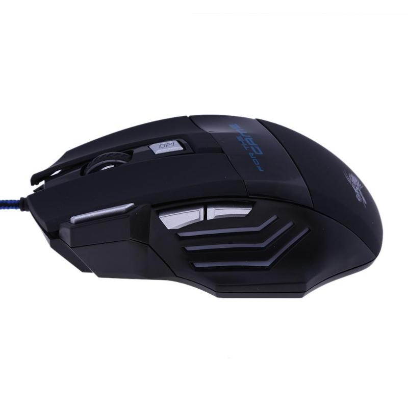 Wired Gaming Mouse 5500DPI Adjustable 7 Buttons Cable USB LED Optical Gamer Mouse For PC Computer Laptop Mice (Color: Black)