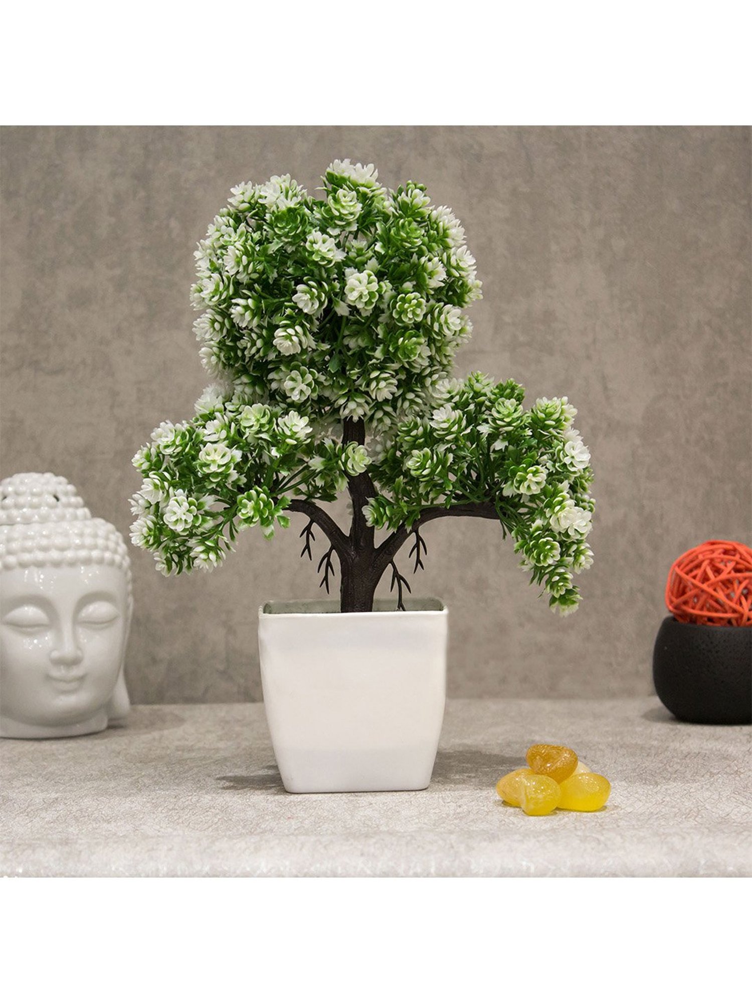 Amflix White Artificial Bonsai Plant With Pot