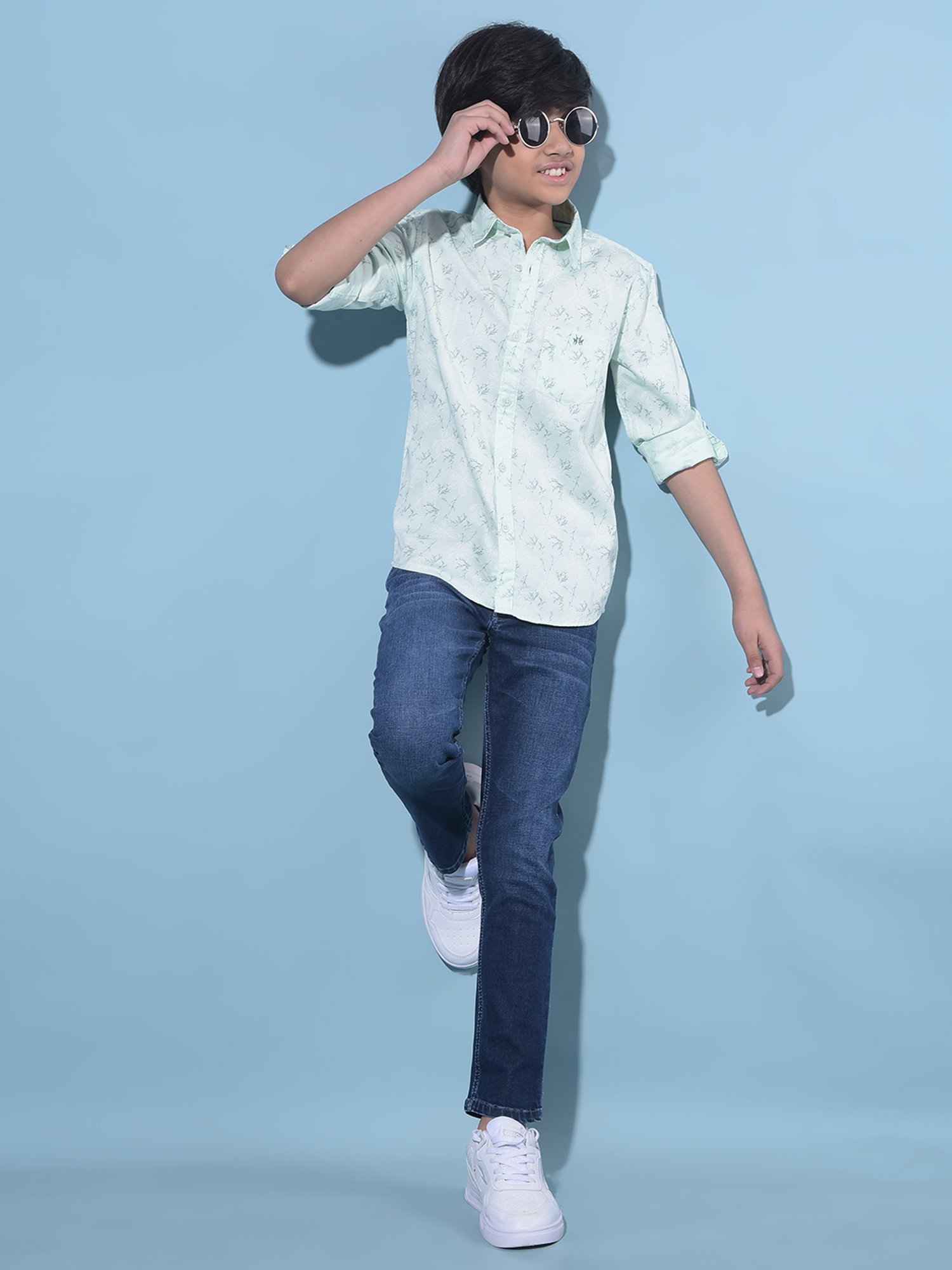 Crimsoune Club Kids Mint Green Printed Full Sleeves Shirt