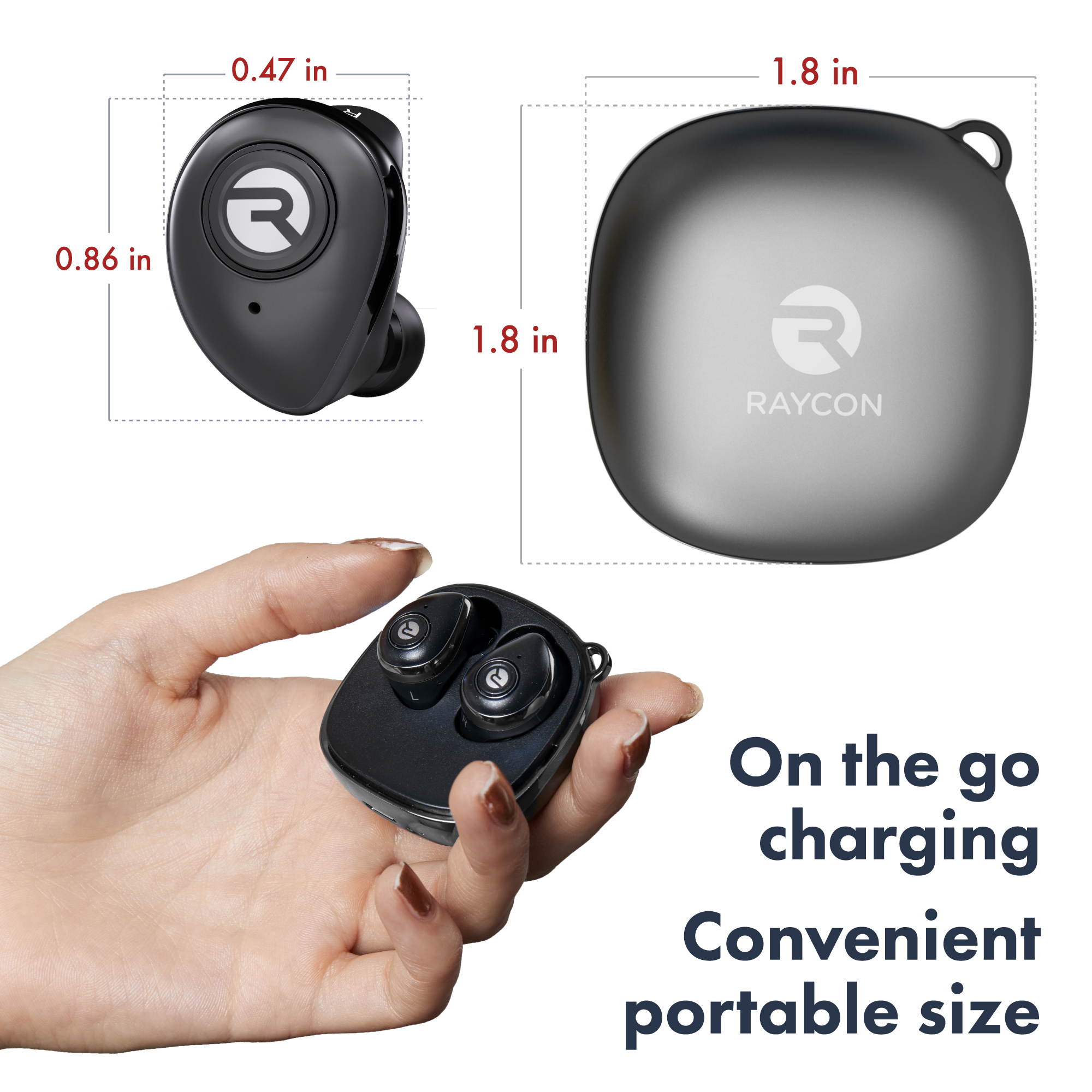 Raycon E50 True Wireless Bluetooth Earbuds - Bluetooth 5.0 Headphones Stereo Sound in-Ear Bluetooth Headset Wireless Earbuds 25 Hours Playtime and Built-in Microphone - Black