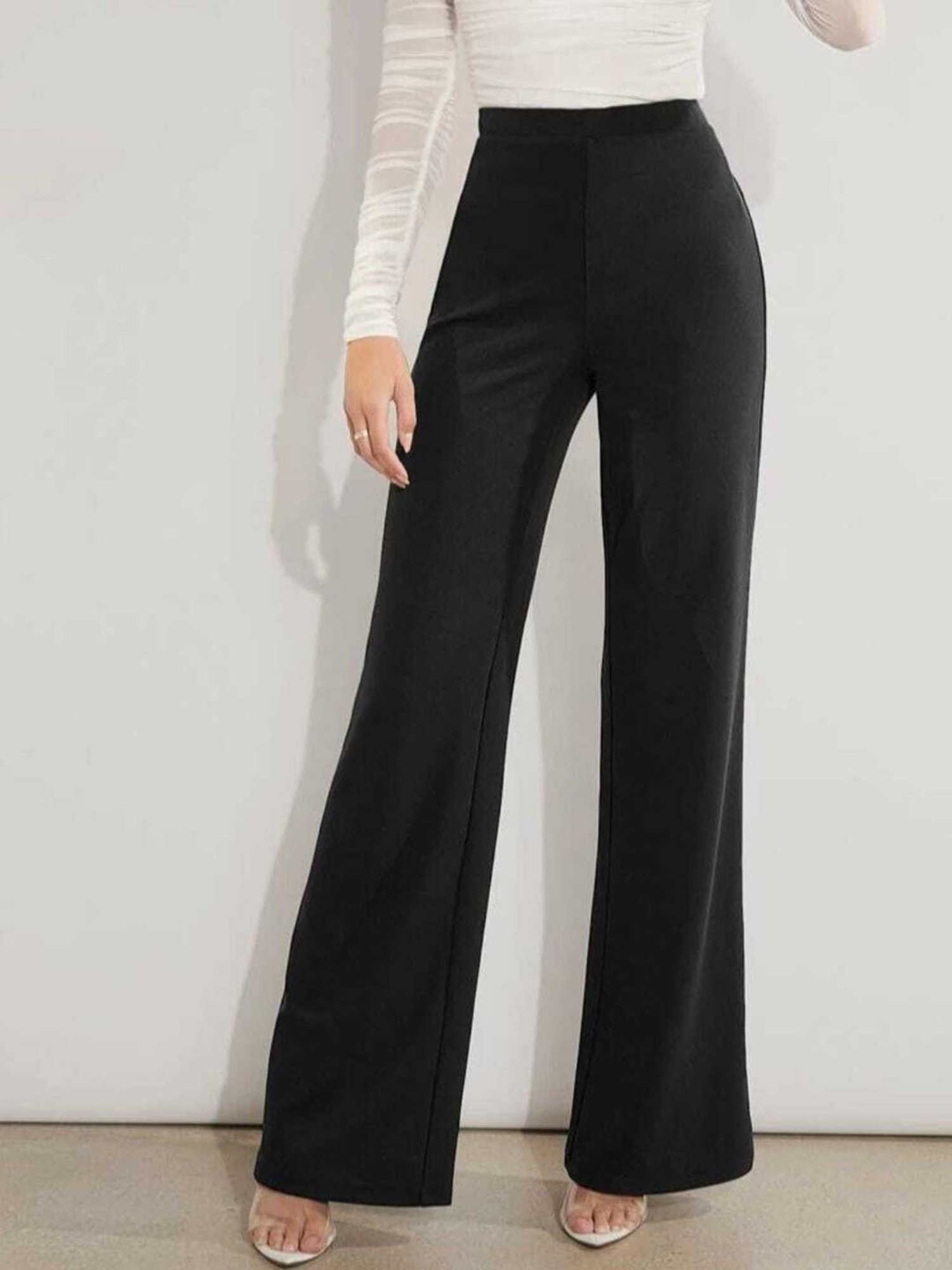 Broadstar Black Straight Fit High Rise Stretchable Trousers