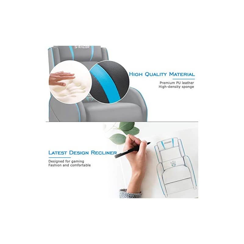 Gaming Recliner Chair Racing Style Single Living Room Sofa Recliner PU Leather Recliner Seat Home Theater Seating (Blue)