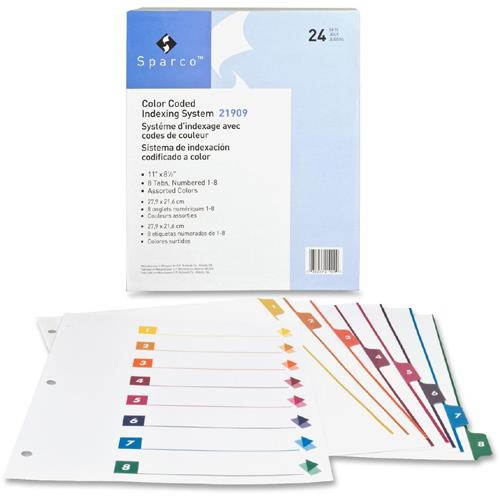 Index Dividers W/Table Of Contents, 1-8, 8 Tab, 24/ST,Multi