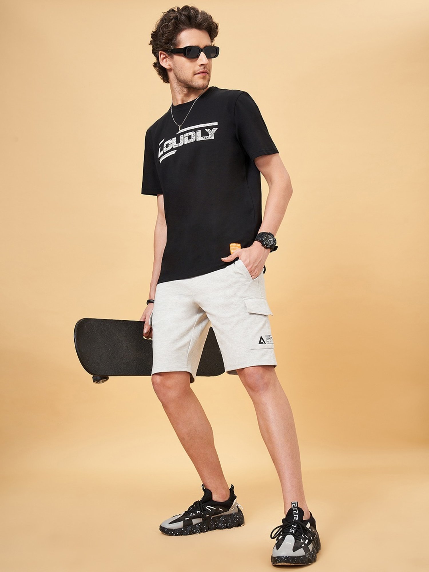 Street 808 by Pantaloons Grey Regular Fit Cargo Shorts
