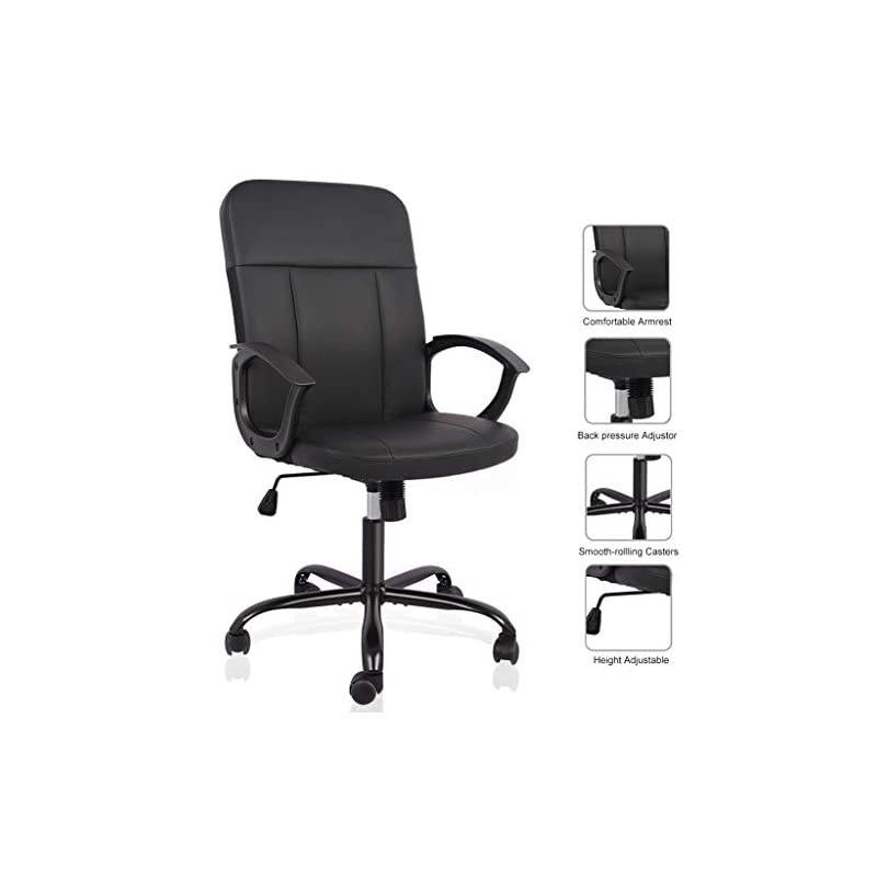 Chair, Mid Back Leather Desk Chair, Computer Swivel Task Chair, Ergonomic Executive Chair with Armrests
