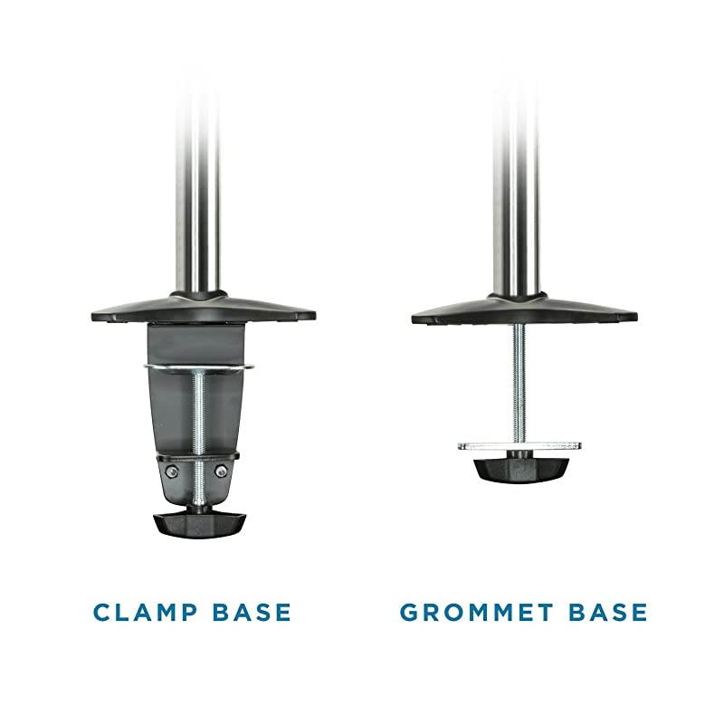 Dual Monitor Mount | Double Monitor Desk Stand | Two Full Motion Arms Fit 2 Computer Screens 17 19 20 21 22 24 27 Inch | VESA Compatible 75 100 | CClamp and Grommet Base Included | Silver
