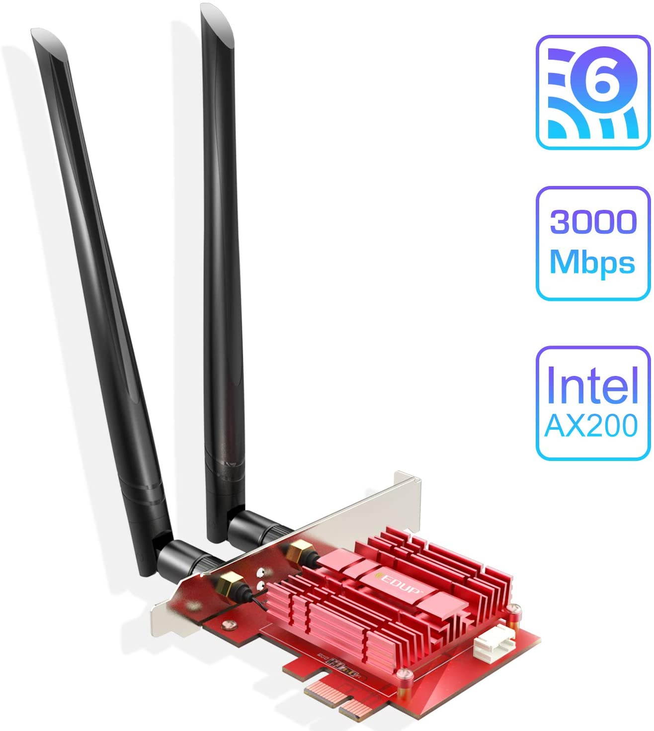 EDUP WiFi 6 Card AX 3000Mbps PCIe Network Card AX200 802.11AX 2.4Ghz/5.8Ghz with Bluetooth 5.0 & Heat Sink Wireless PCI Express Wi-Fi Adapters Dual Band Antenna for Windows 10 64-bit