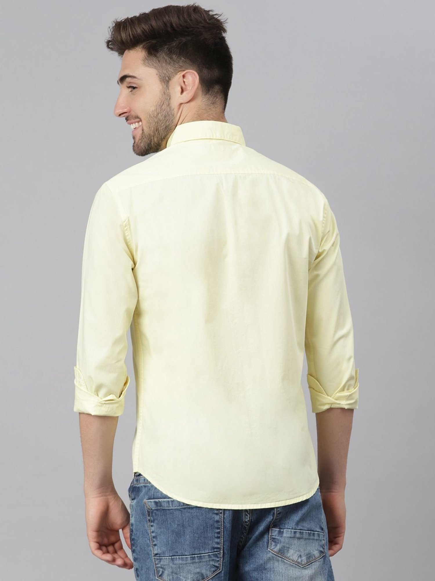 Dennis Lingo Yellow Cotton Slim Fit Shirt