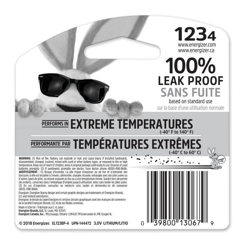 Energizer 4pk 123 Batteries Lithium Photo Battery