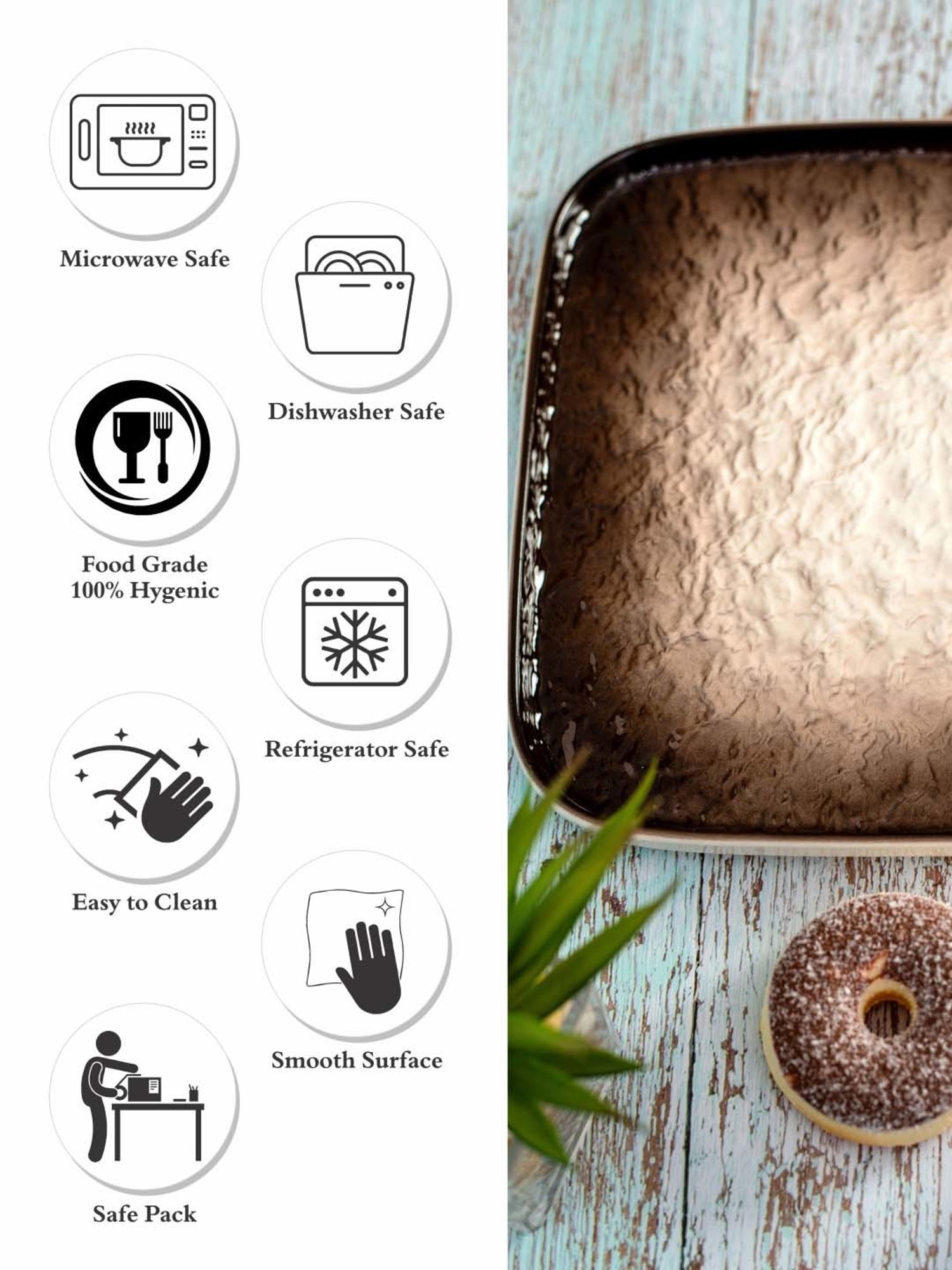 White Gold White & Brown Porcelain Square Snack Platter