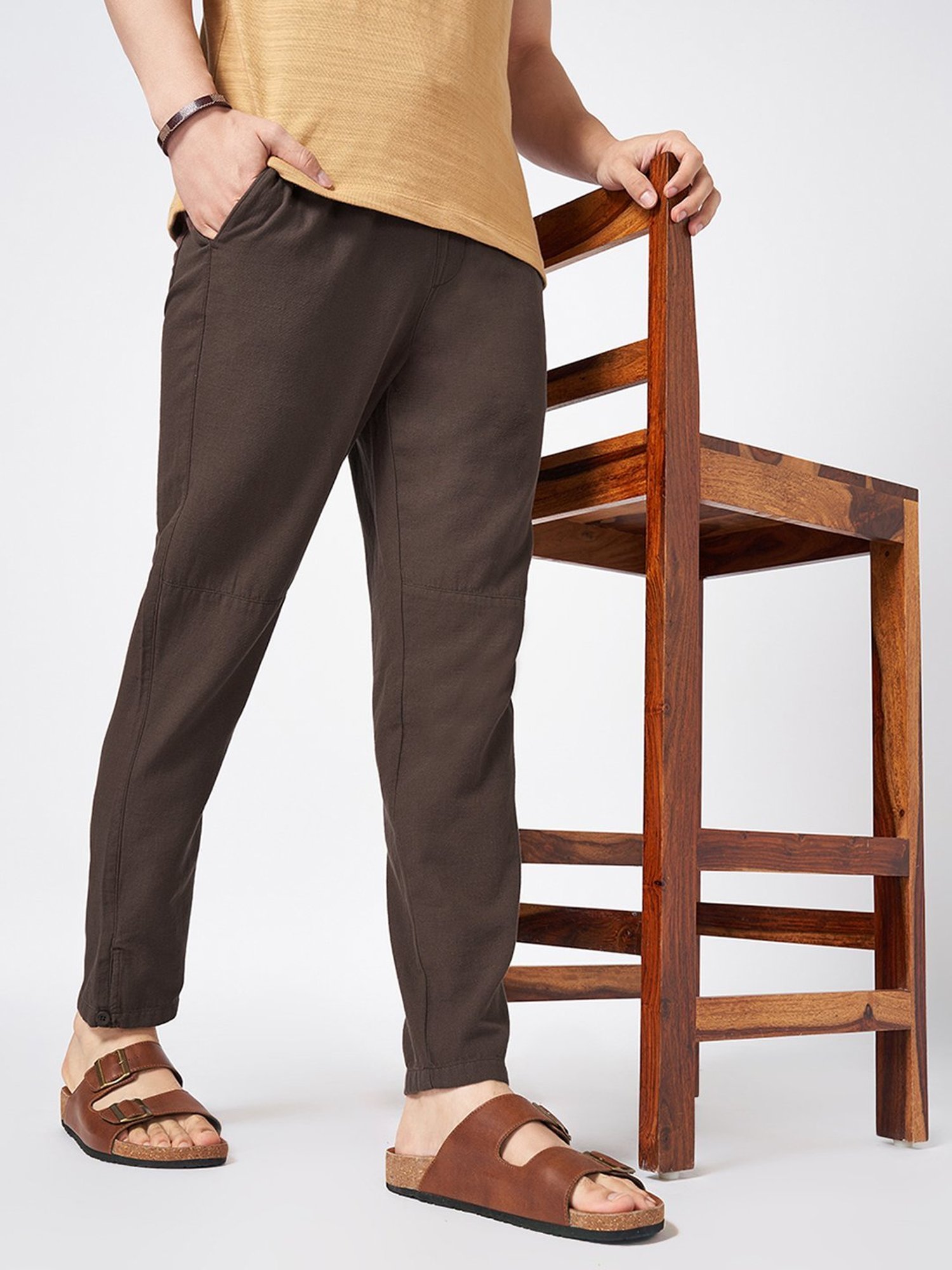 7 Alt By Pantaloons Brown Cotton Slim Fit Trousers