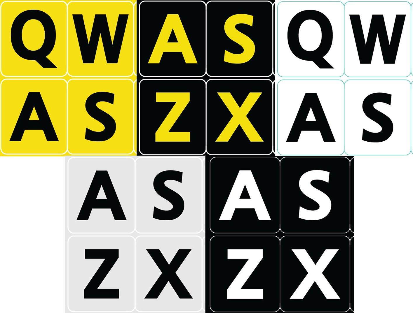 Five 5 English US Large Print Letters Keyboard Stickers Black Yellow White Gray Backgrouns 5 Colors in One Order