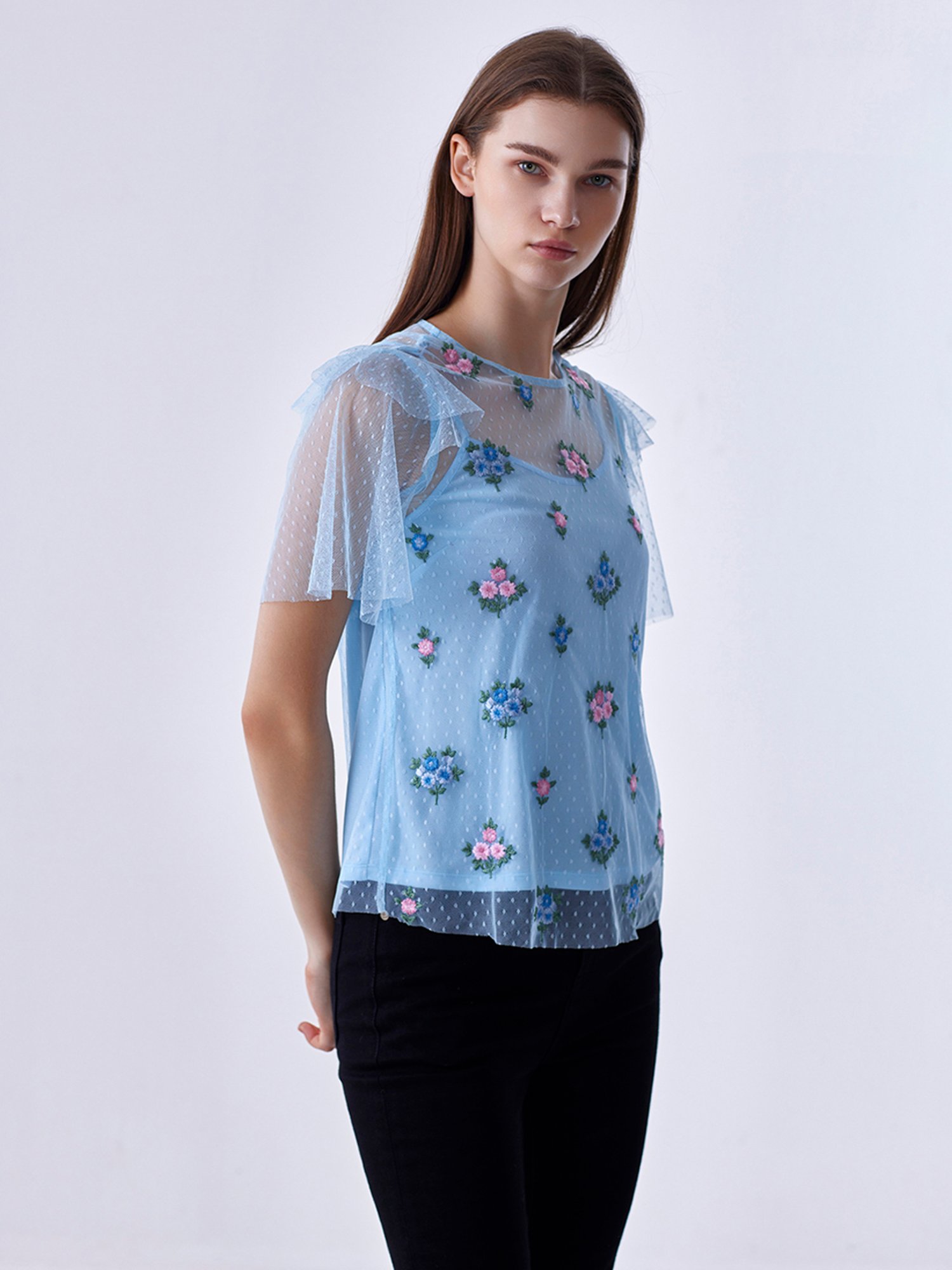 Cover Story Blue Embroidered Top