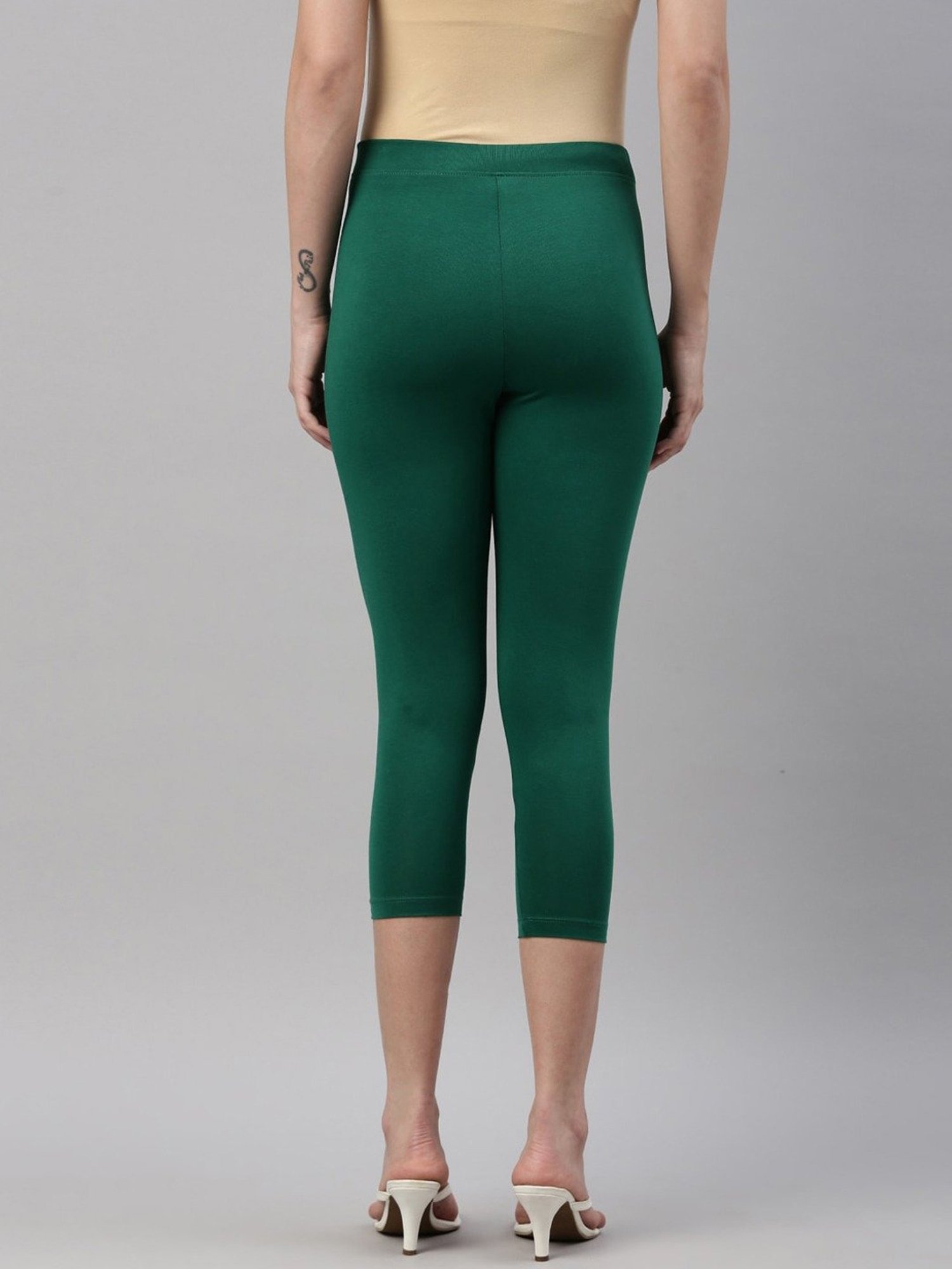 TWIN BIRDS Green Cotton Capris