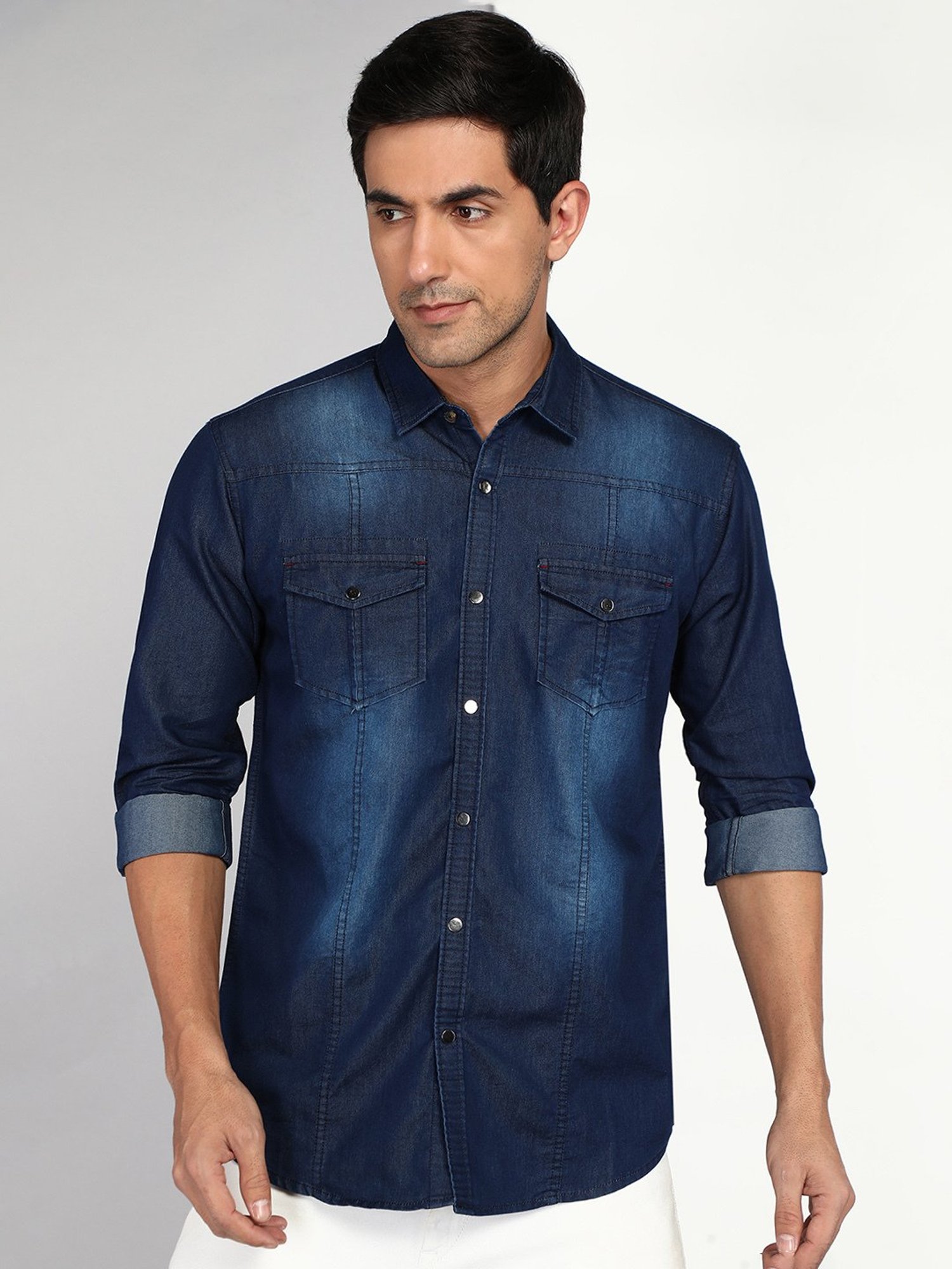 Kuons Avenue Blue Slim Fit Denim Shirt