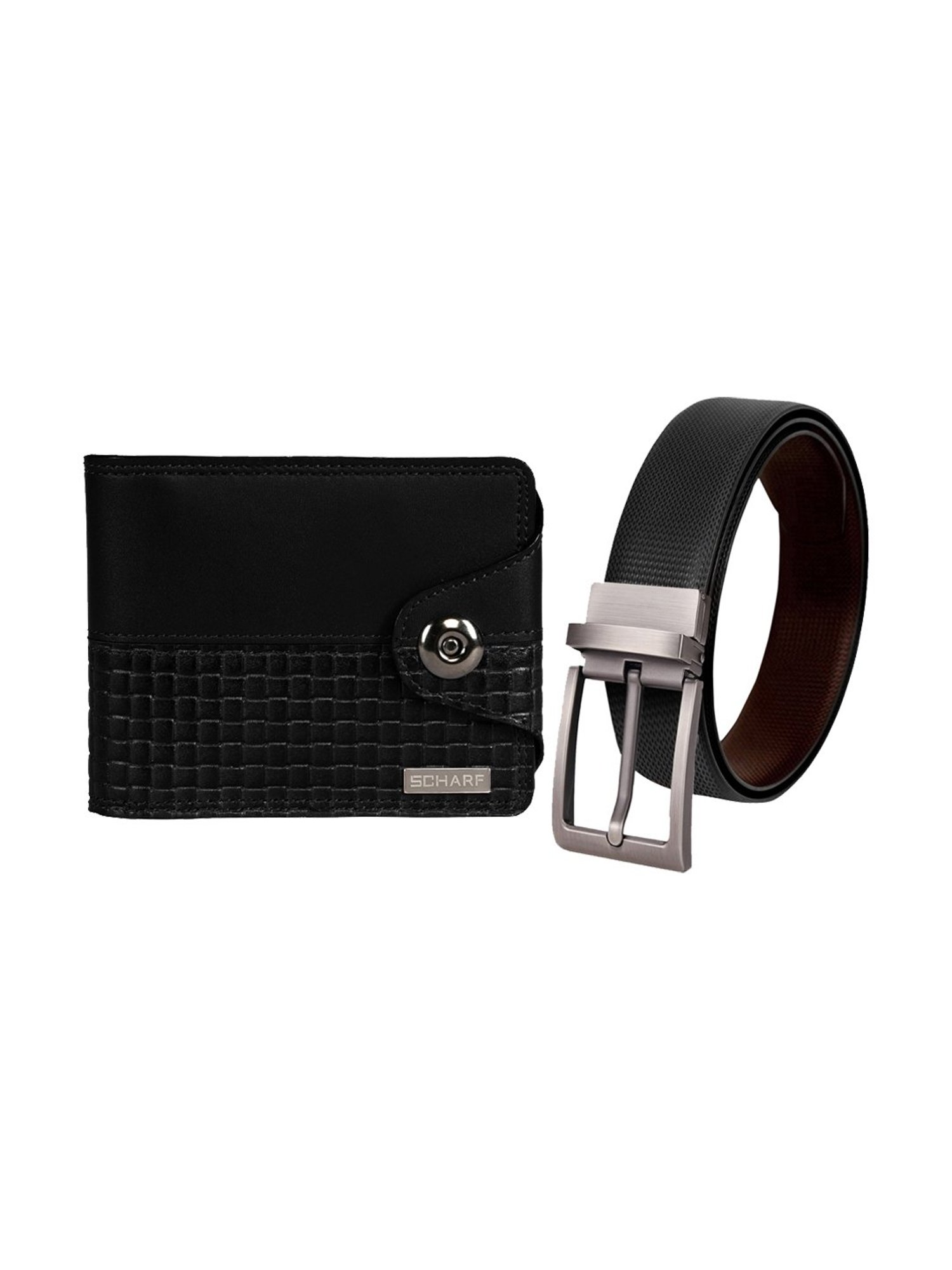 Scharf Black Leather Set Of Waist Belt And Wallet For Men