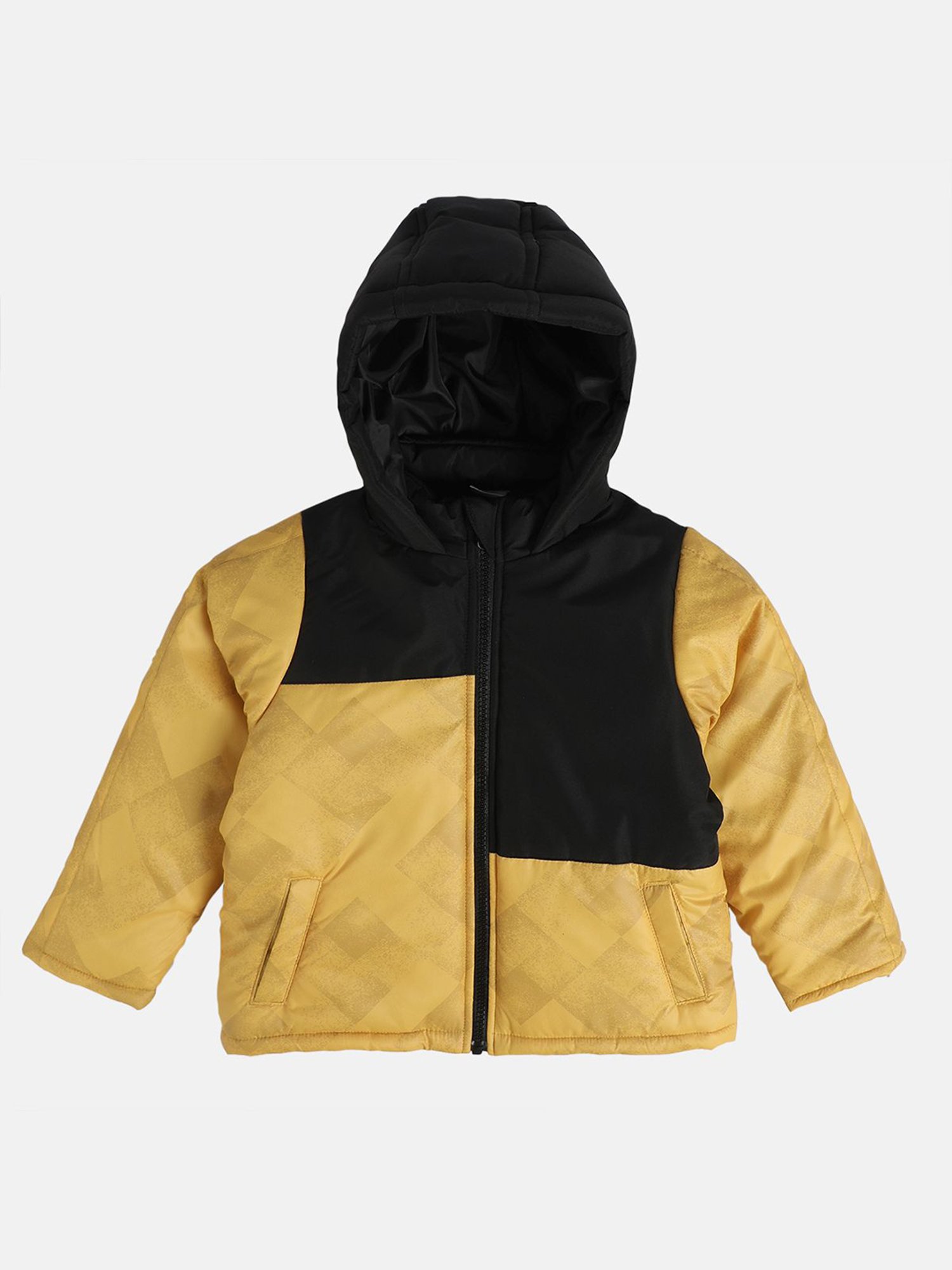 MINIKLUB Boys Yellow & Black Color Block Full Sleeves Jacket