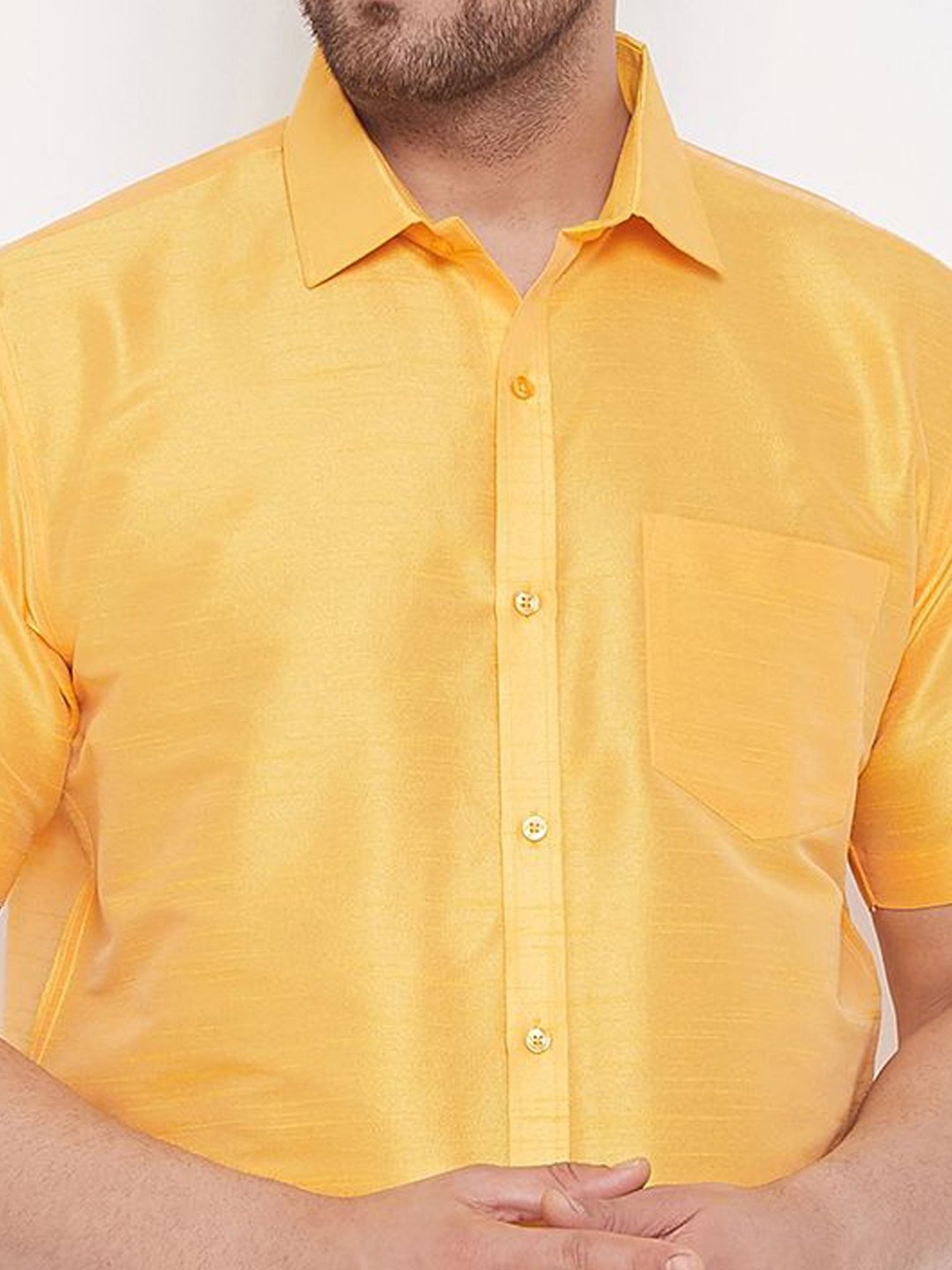 VASTRAMAY Yellow Straight Fit Self Pattern Shirt