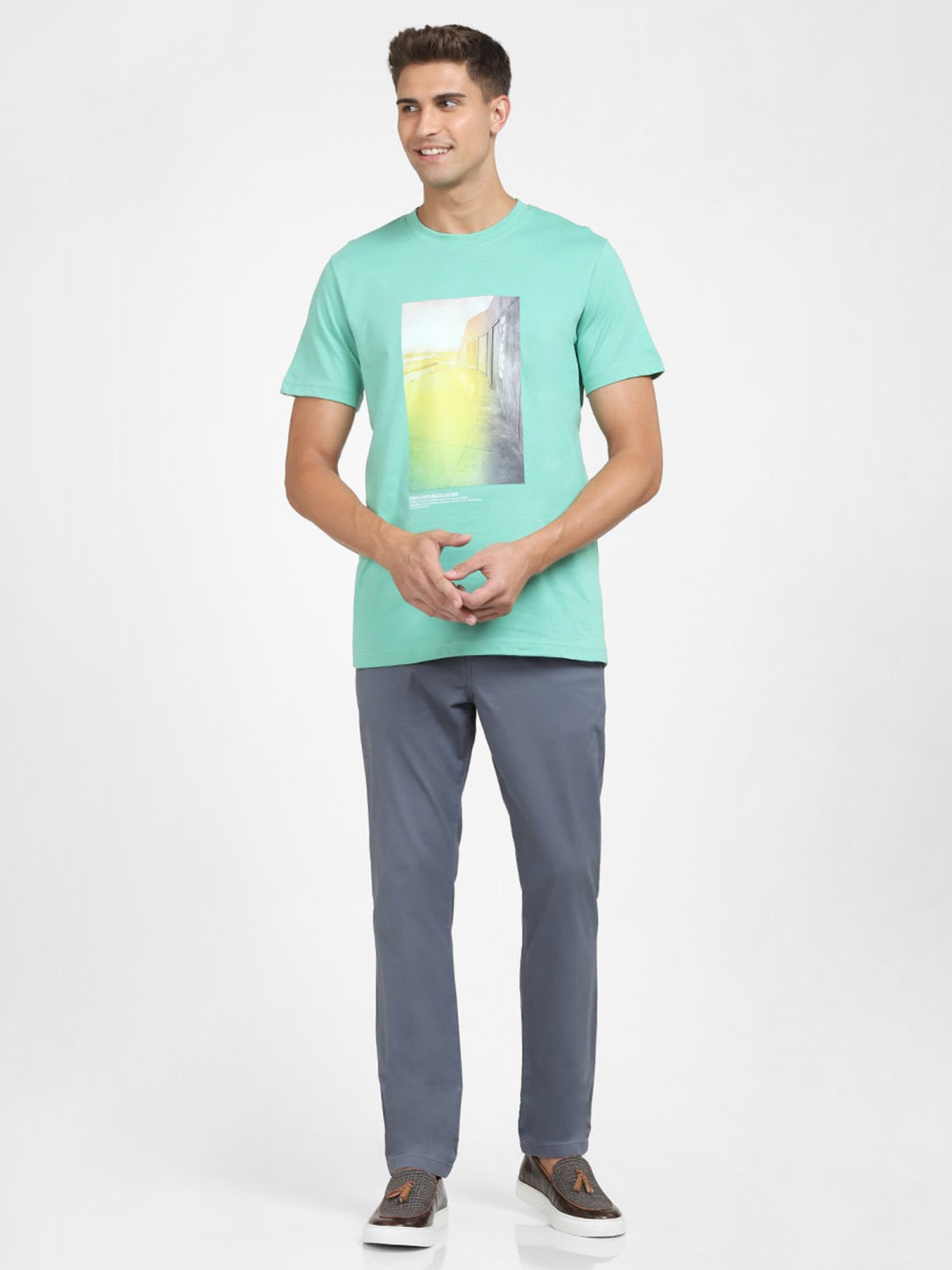 SELECTED HOMME Green Spruce Cotton Regular Fit Printed T-Shirt