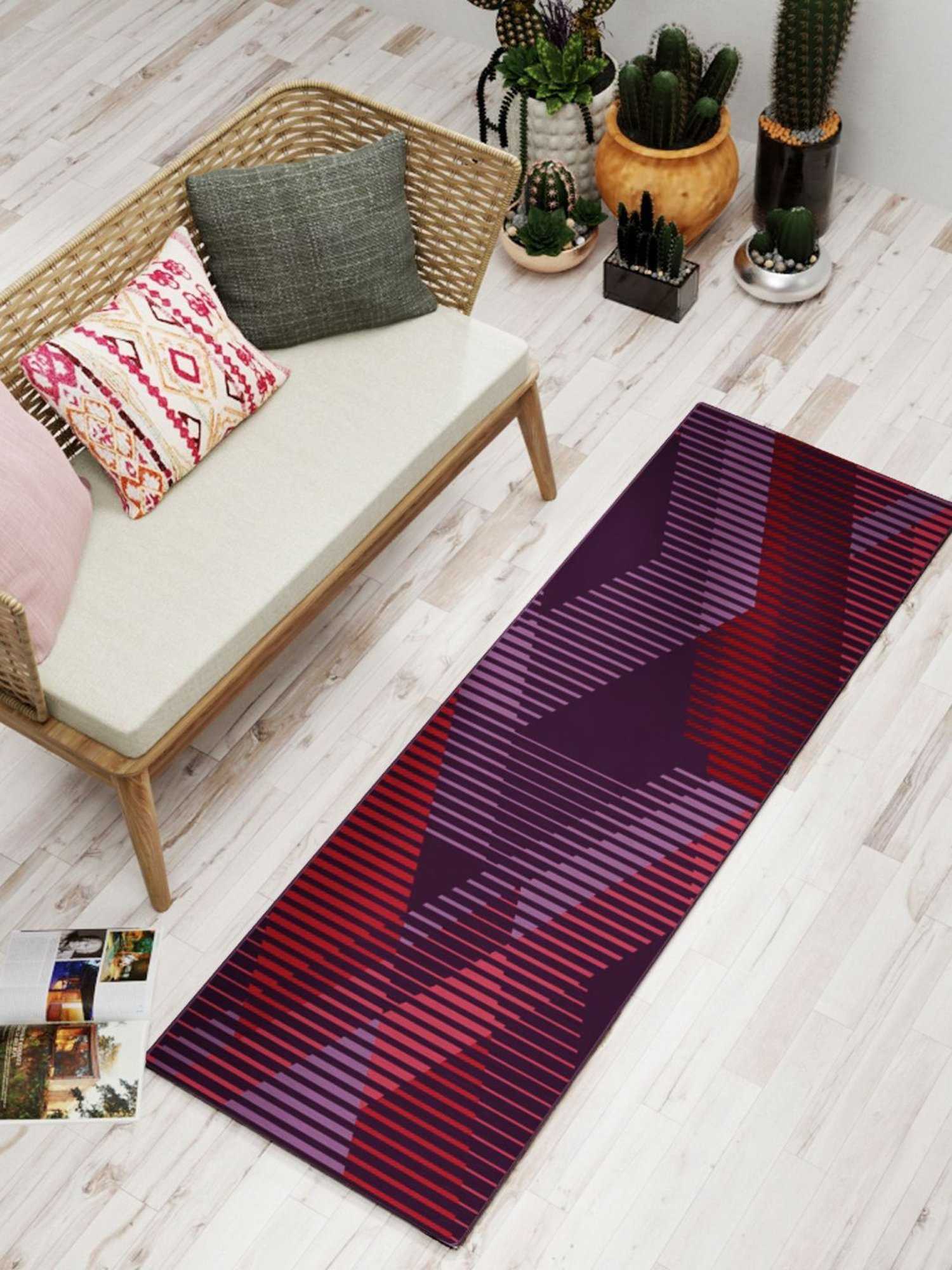 Bianca Plum & Red Microfibre Non-Slip Rug