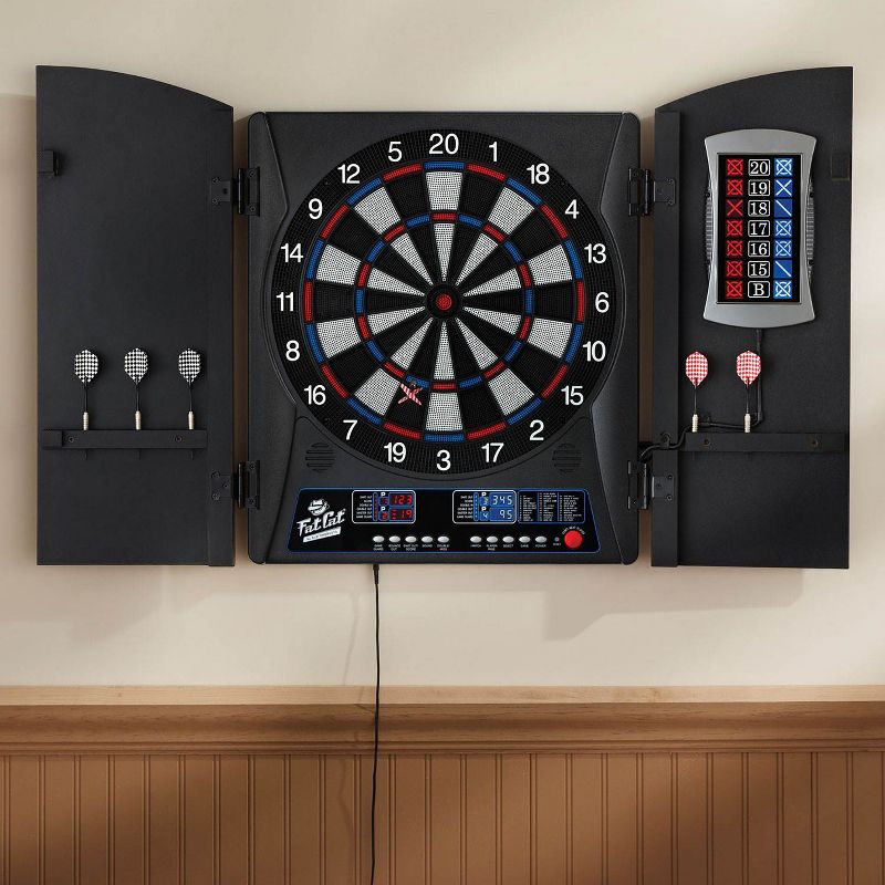 Fat Cat Mercury Electronic Soft Tip Dartboard Game with Cabinet and Dart Set