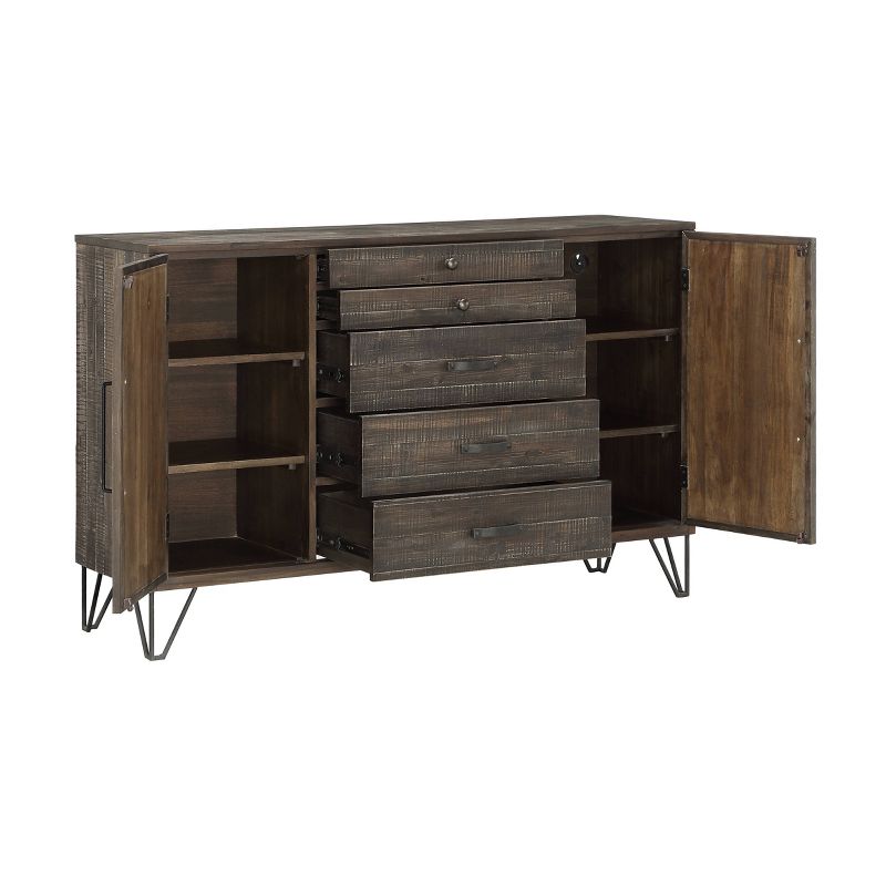 Isabelle 2 Door 5 Drawer Credenza Brown - Treasure Trove Accents